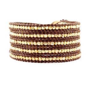 CL Yellow Gold & Brown Leather Wrap bracelet
